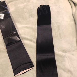 Satin black elbow length gloves